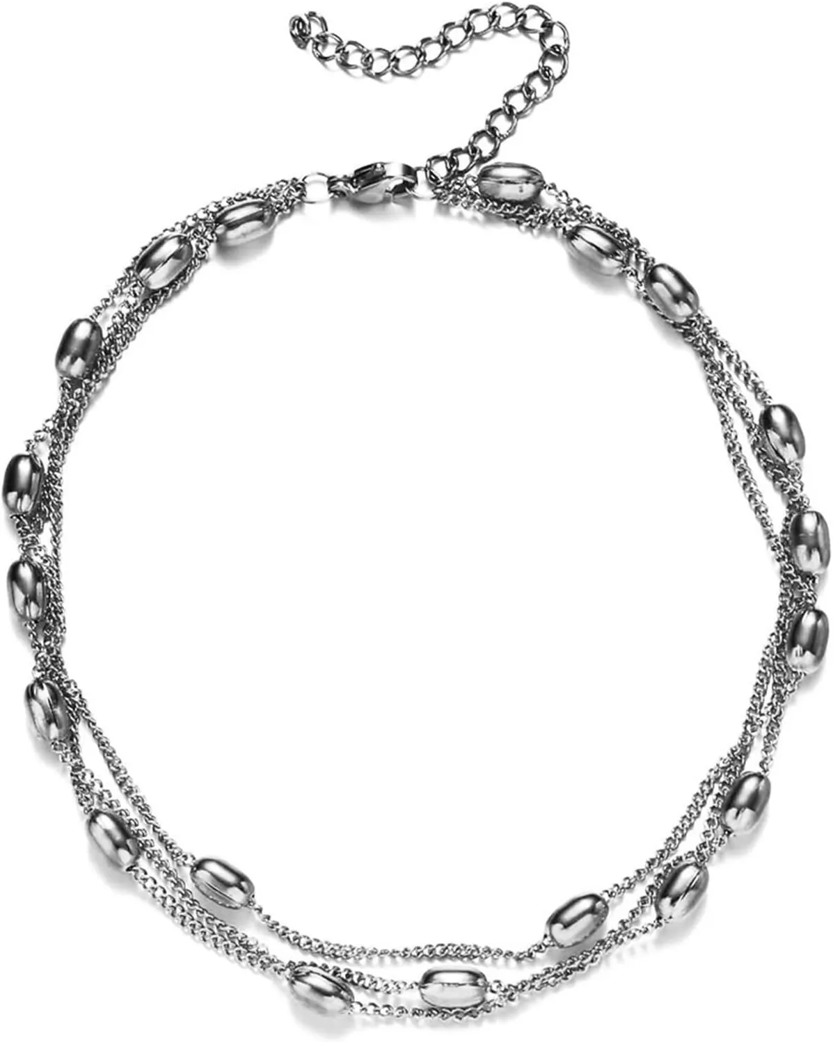 Beaded Anklets for Women, Beach Vacation Anklet Stainless Steel Multi-Layer Chain Silver/Gold Foot Jewelry Gifts for Friend