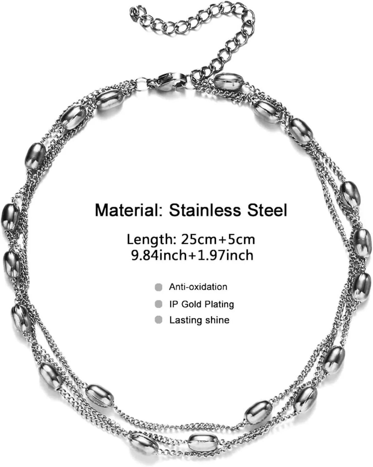 Beaded Anklets for Women, Beach Vacation Anklet Stainless Steel Multi-Layer Chain Silver/Gold Foot Jewelry Gifts for Friend