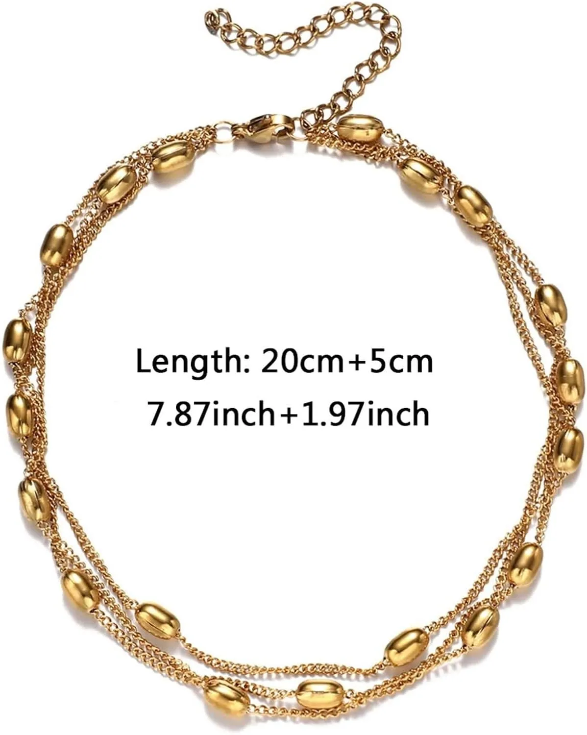 Beaded Anklets for Women, Beach Vacation Anklet Stainless Steel Multi-Layer Chain Silver/Gold Foot Jewelry Gifts for Friend