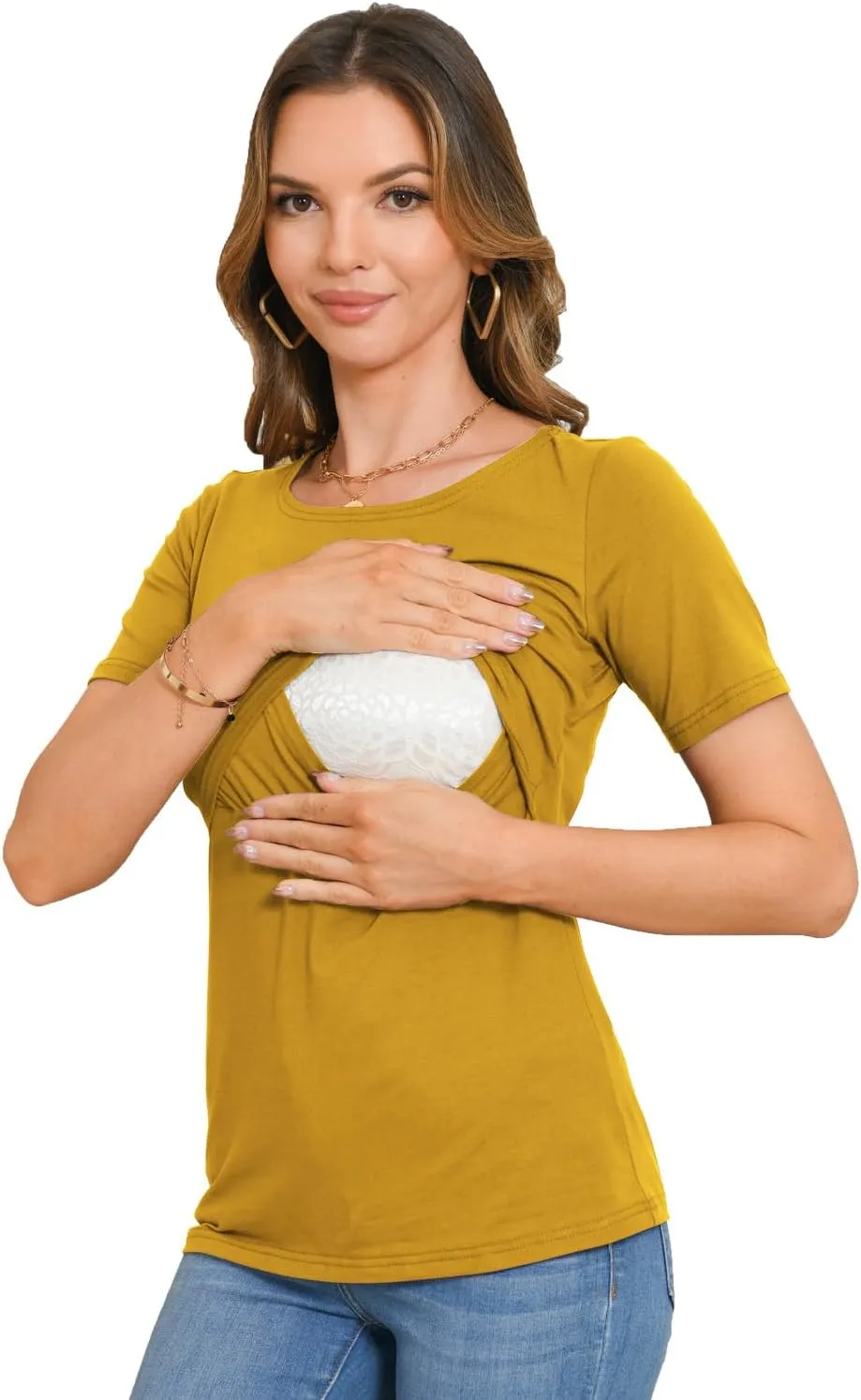 Bearsland Women's 3 Packs Maternity Nursing Tops Short Sleeve Breastfeeding Shirts