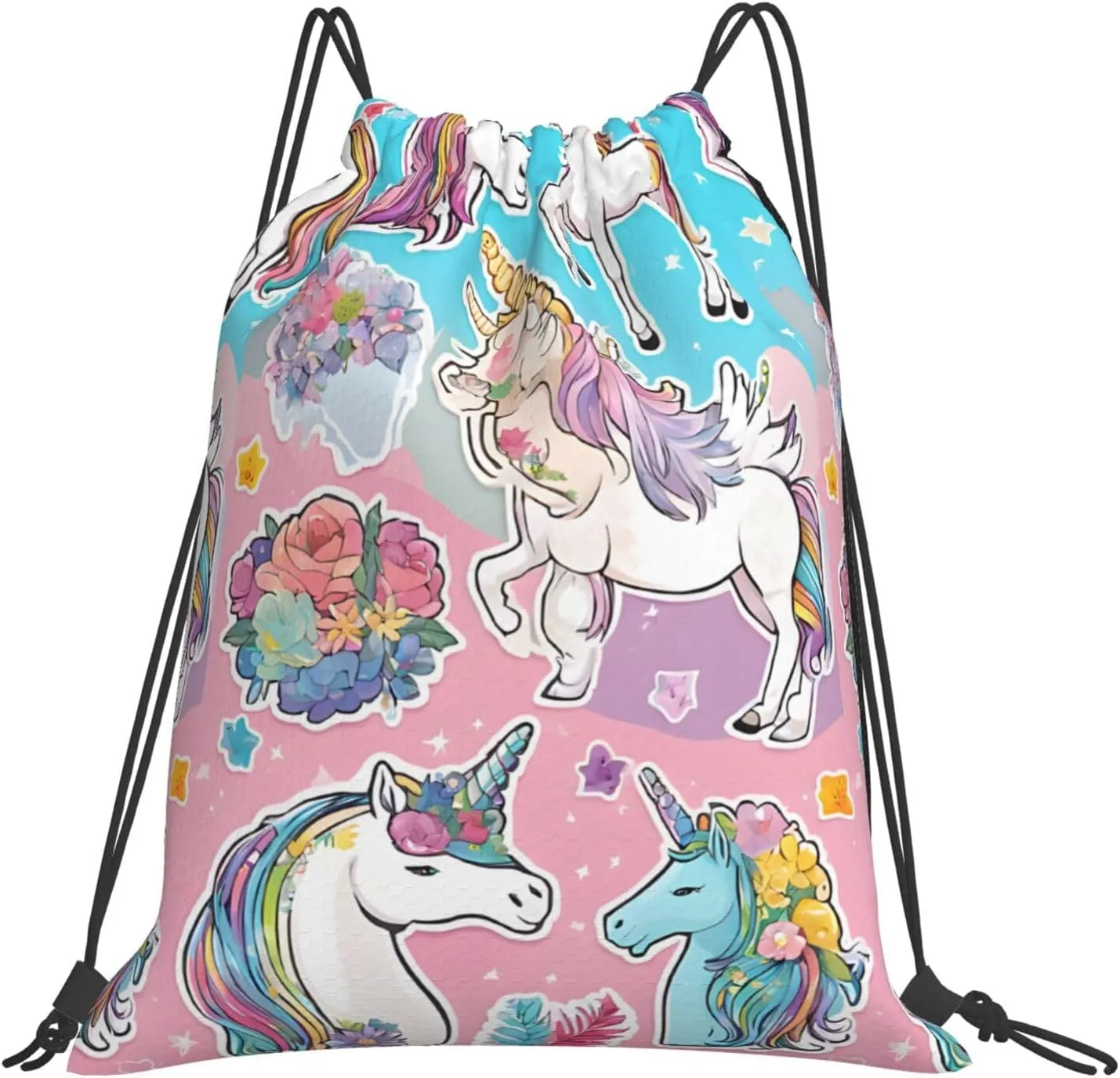 (Beauty Rainbow) Drawstring Backpack Drawstring Gym Bag Foldable Water Drawstring Bags Draw String Back Bag For Shopping Sport Yoga Travel, Swimming, Beach
