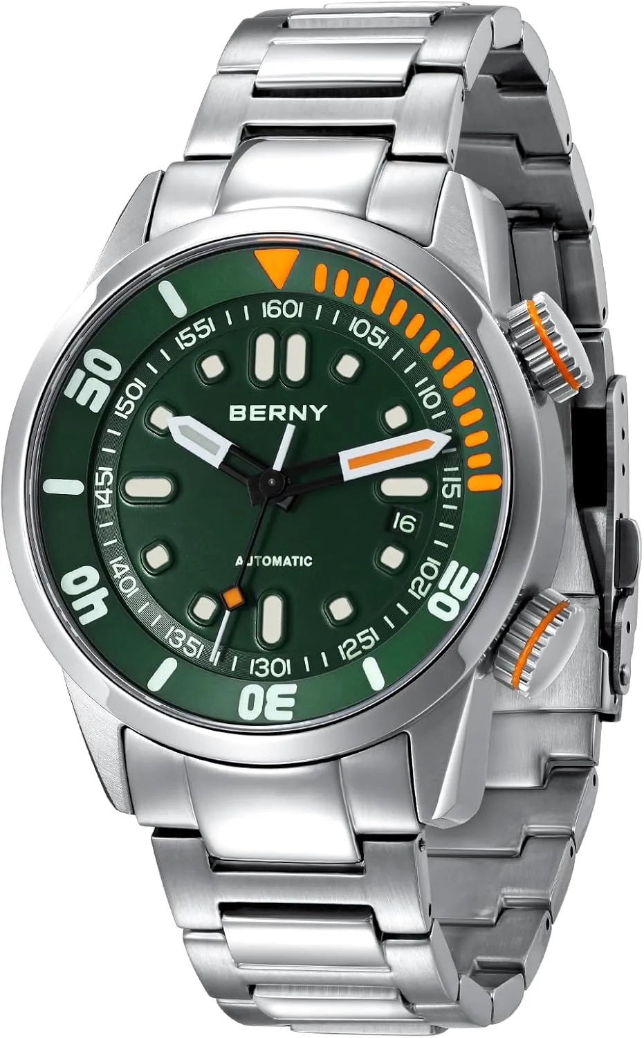 BERNY Men's Dive Watch, Fashion Mechanical Automatic Watches for Men, 20AMT Waterproof Male Wrist Watch, Super Luminous Sapphire Glass All Stainless Steel Luxury Birthday Presents