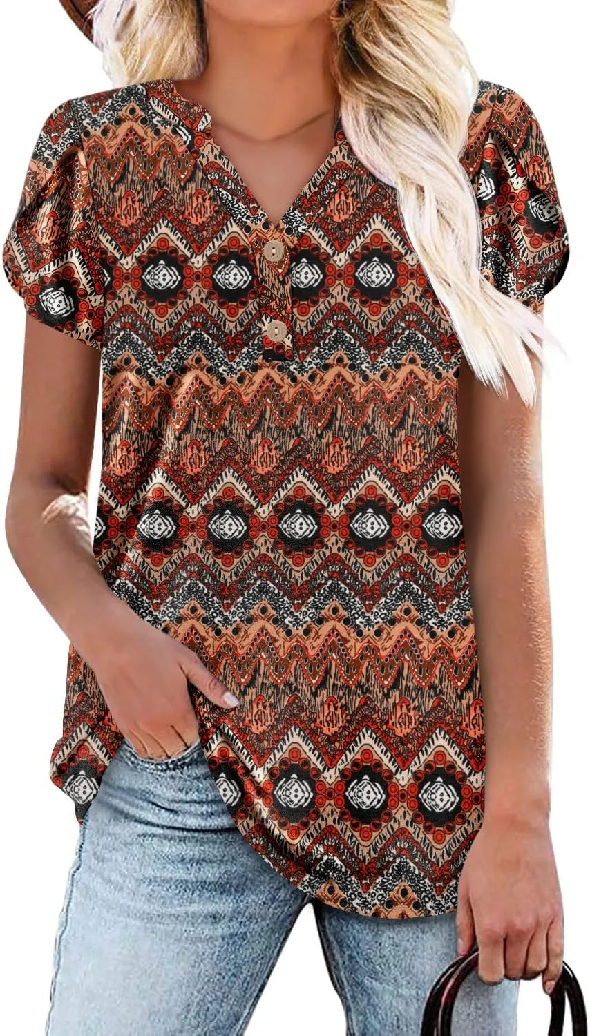 BETTE BOUTIK Womens Summer Shirts Short Sleeve V Neck Tunic Tops Casual Fashion Blouses