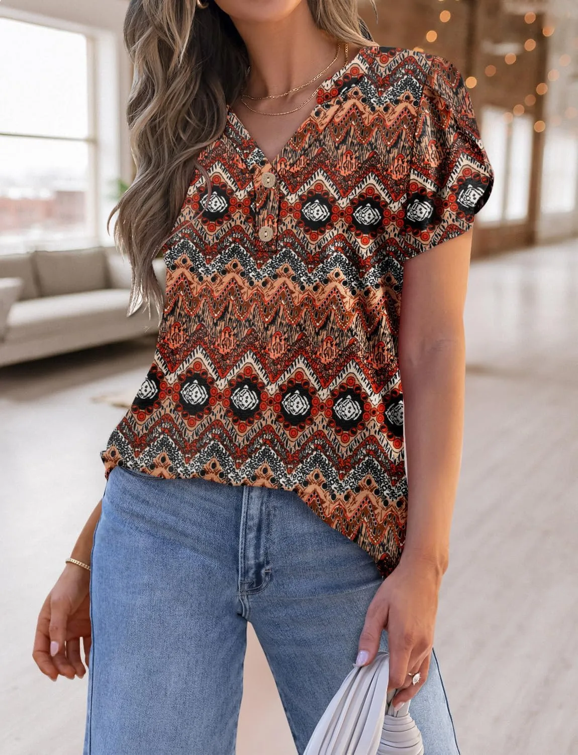 BETTE BOUTIK Womens Summer Shirts Short Sleeve V Neck Tunic Tops Casual Fashion Blouses