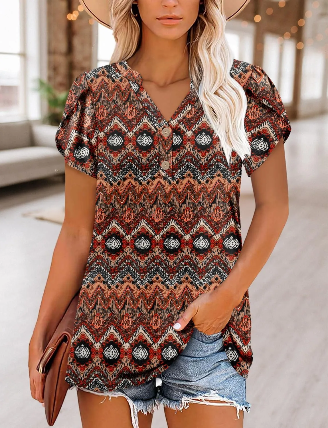 BETTE BOUTIK Womens Summer Shirts Short Sleeve V Neck Tunic Tops Casual Fashion Blouses