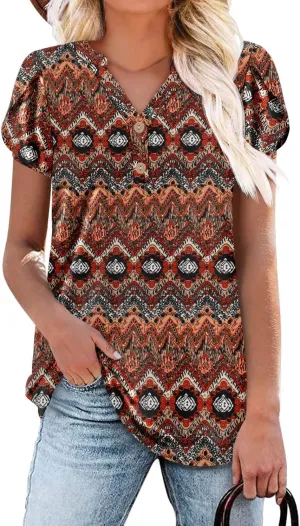 BETTE BOUTIK Womens Summer Shirts Short Sleeve V Neck Tunic Tops Casual Fashion Blouses