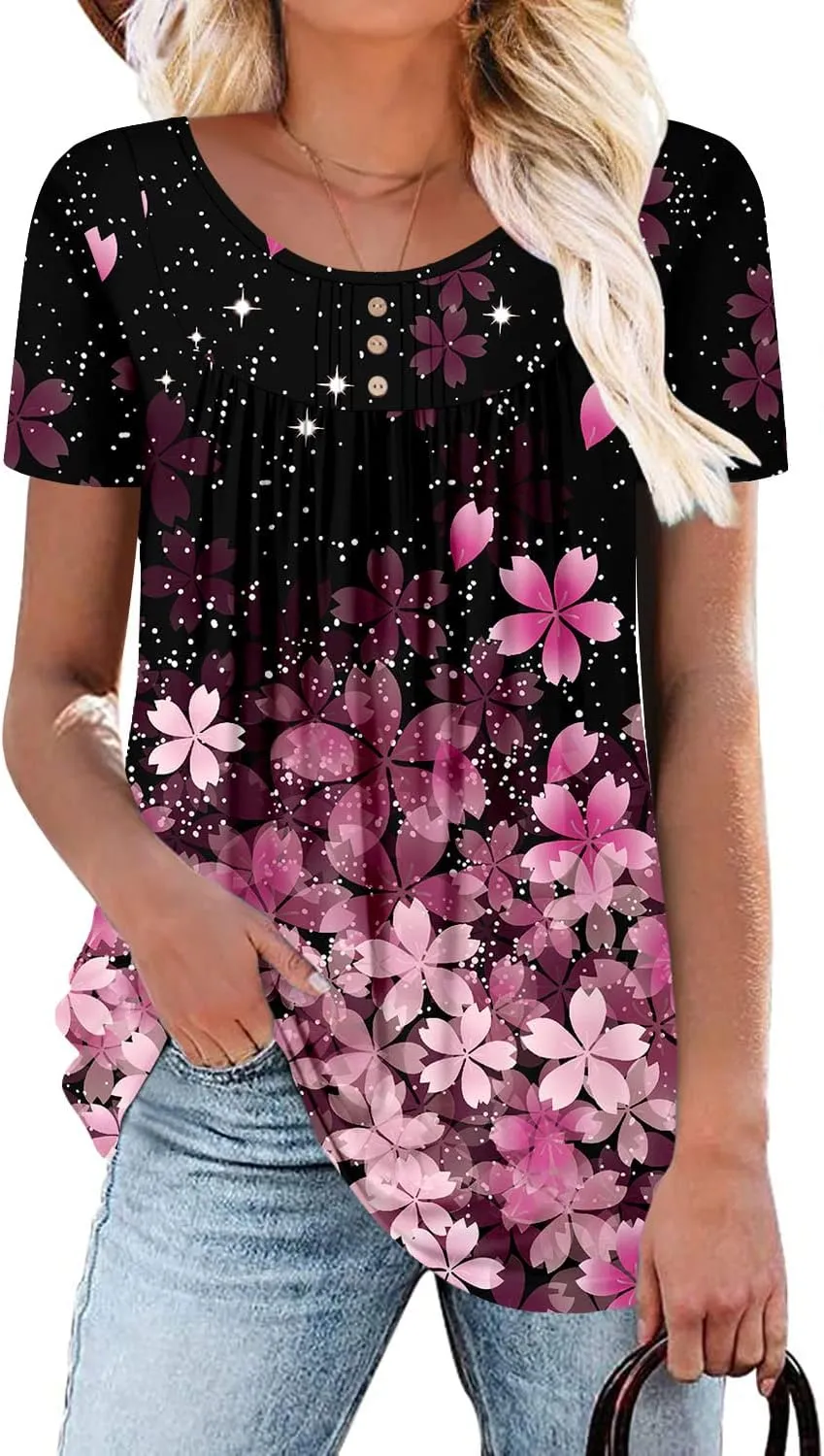 BETTE BOUTIK Women's Summer Tunic Tops Flowy Flare Botton Down Shirts Blouses S-3XL