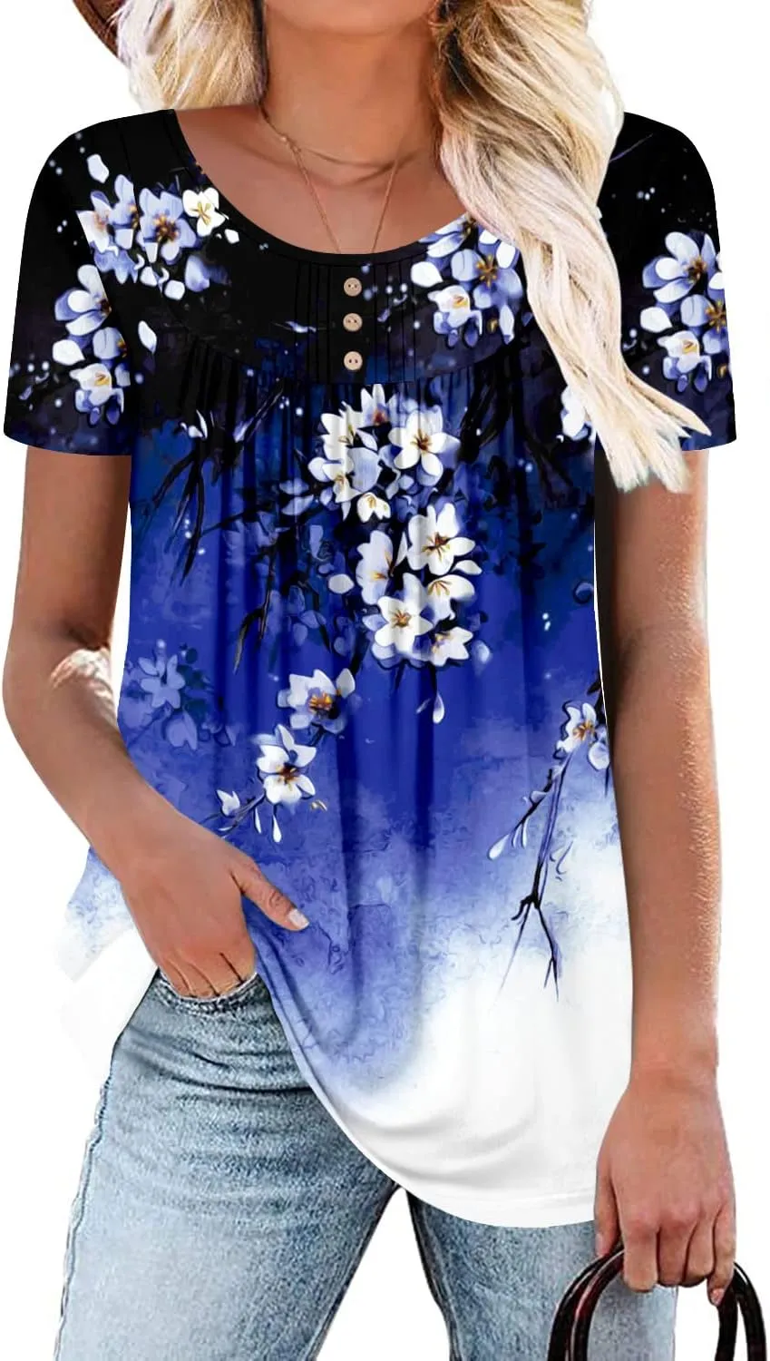 BETTE BOUTIK Women's Summer Tunic Tops Flowy Flare Botton Down Shirts Blouses S-3XL