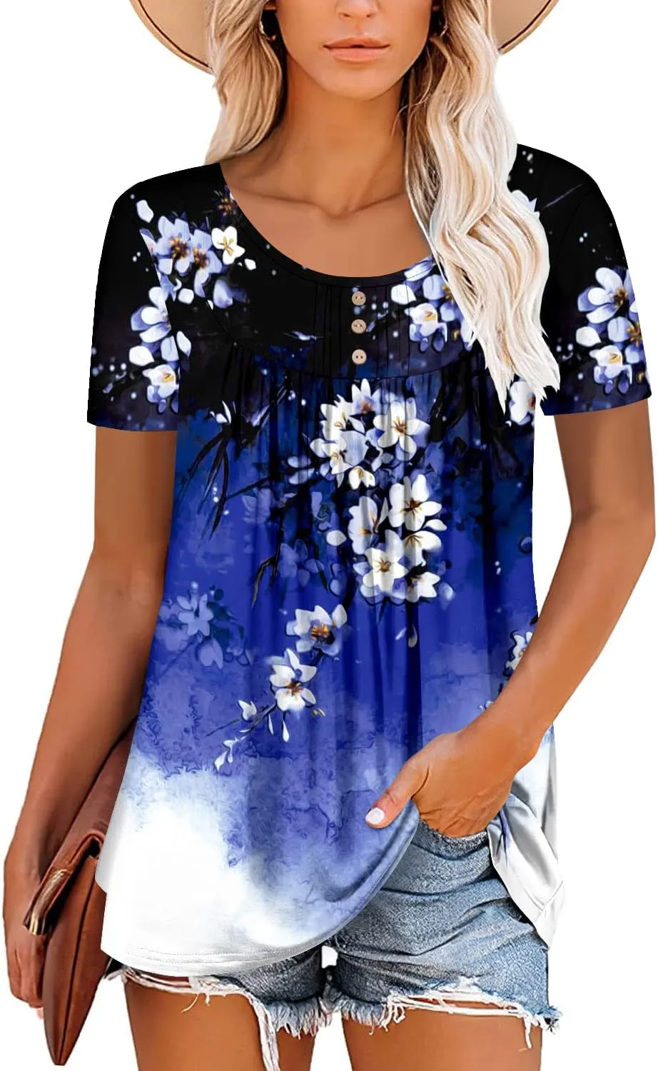 BETTE BOUTIK Women's Summer Tunic Tops Flowy Flare Botton Down Shirts Blouses S-3XL