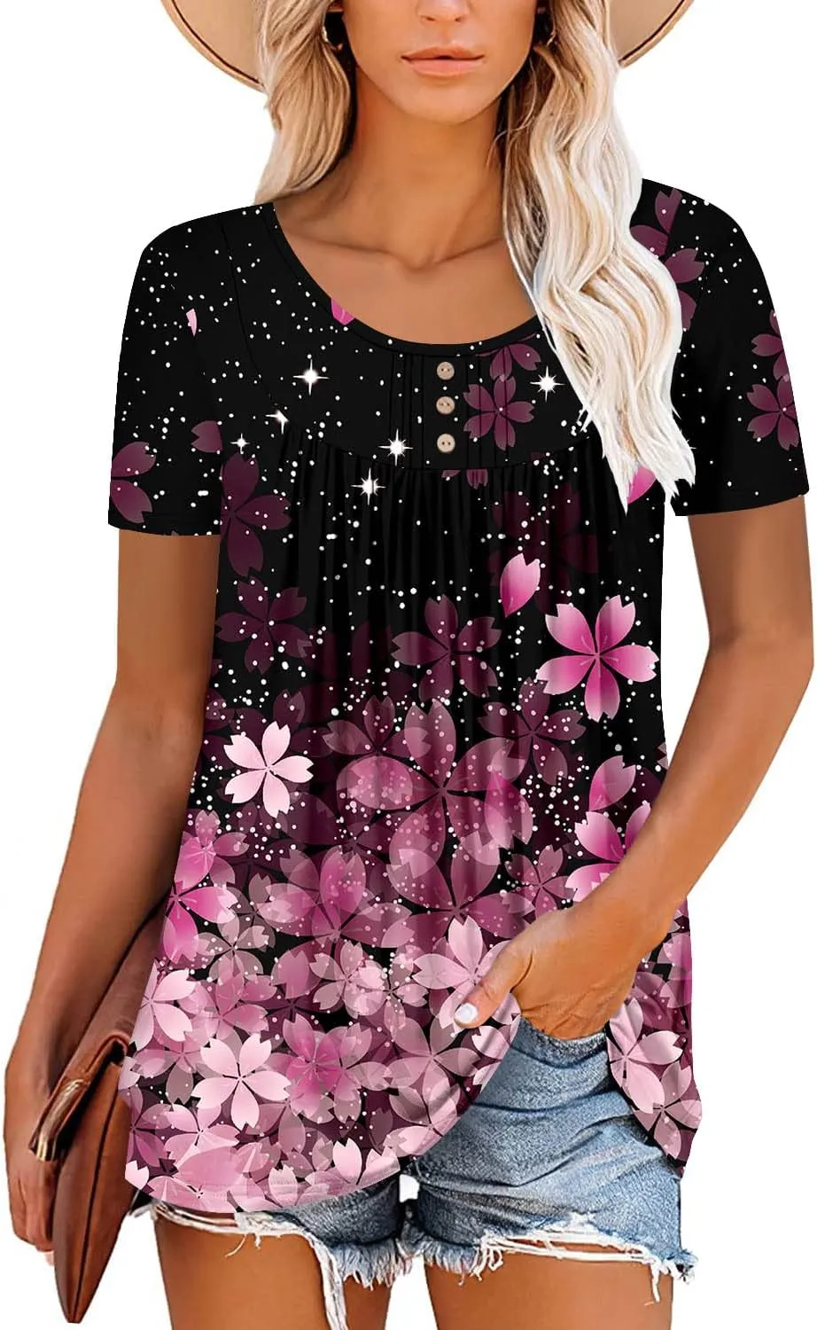 BETTE BOUTIK Women's Summer Tunic Tops Flowy Flare Botton Down Shirts Blouses S-3XL