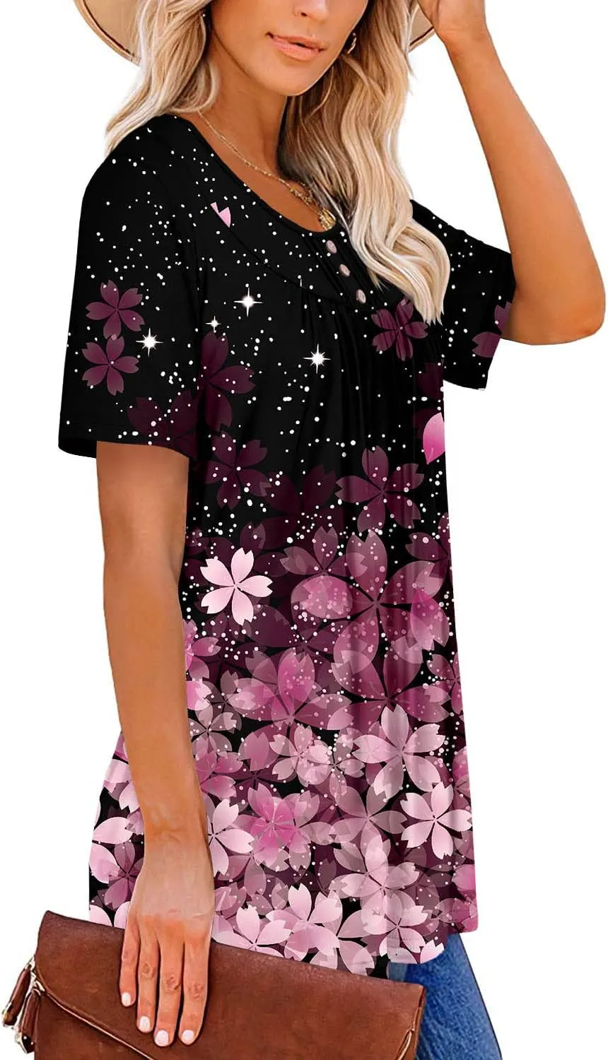 BETTE BOUTIK Women's Summer Tunic Tops Flowy Flare Botton Down Shirts Blouses S-3XL