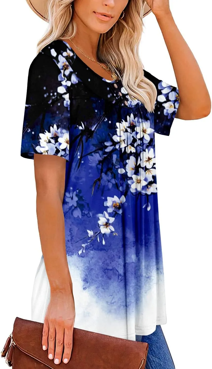 BETTE BOUTIK Women's Summer Tunic Tops Flowy Flare Botton Down Shirts Blouses S-3XL