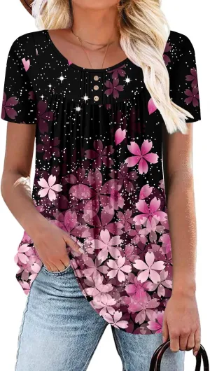 BETTE BOUTIK Women's Summer Tunic Tops Flowy Flare Botton Down Shirts Blouses S-3XL