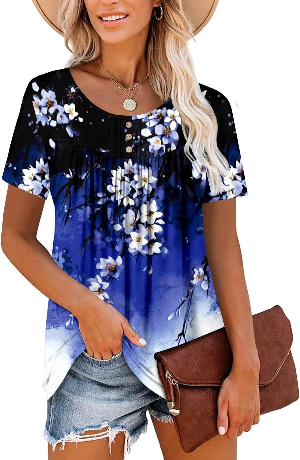 BETTE BOUTIK Women's Summer Tunic Tops Flowy Flare Botton Down Shirts Blouses S-3XL