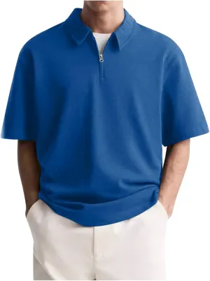 Big and Tall Polo Shirts for Men Cotton Short Sleeve Quarter Zipper Collar Shirts Casual Fashion Oversized Tops