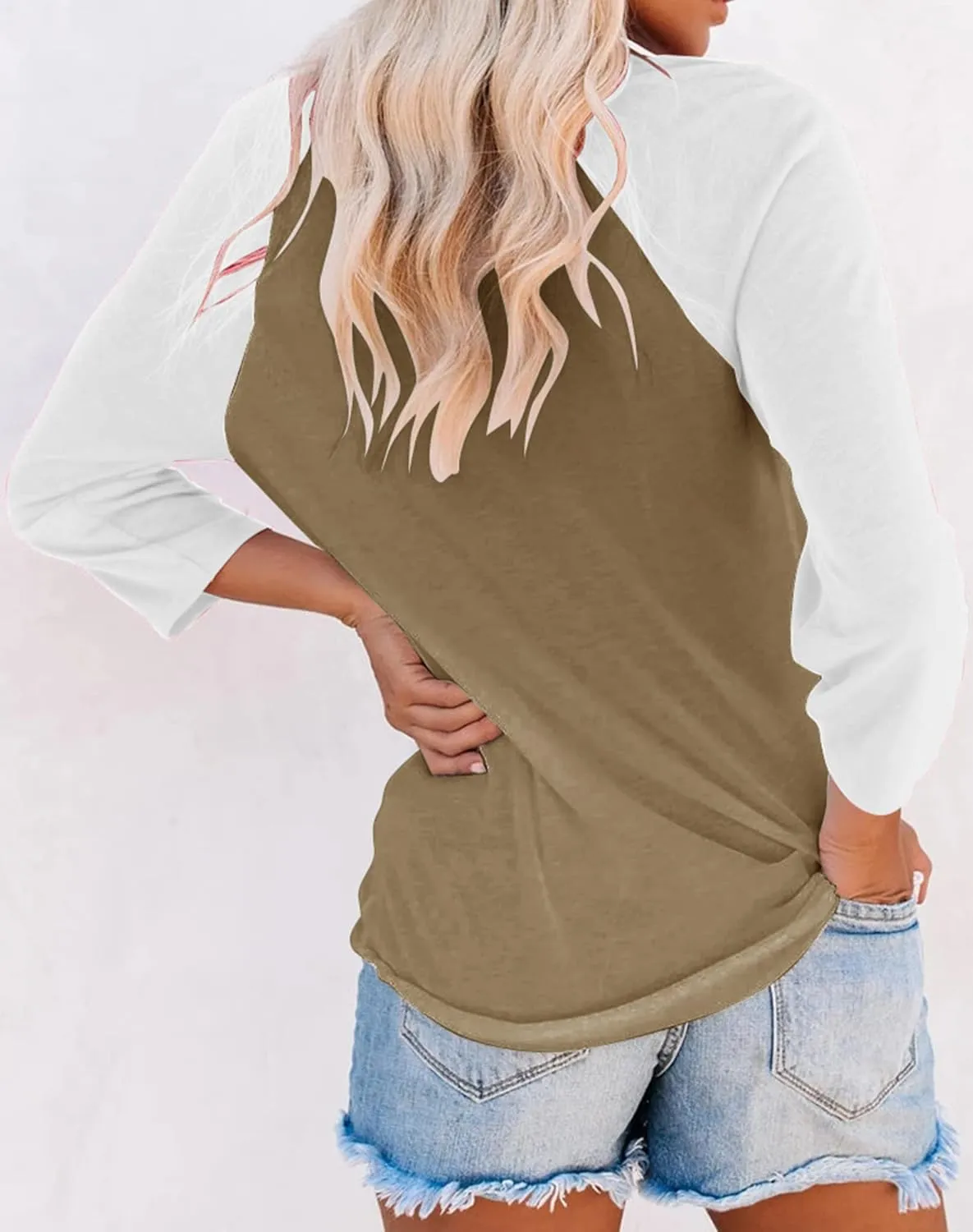 Bingerlily Women's Casual T-Shirts 3/4 Sleeve Color Block Cute Tops Comfy Blouses