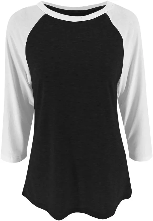 Bingerlily Women's Casual T-Shirts 3/4 Sleeve Color Block Cute Tops Comfy Blouses