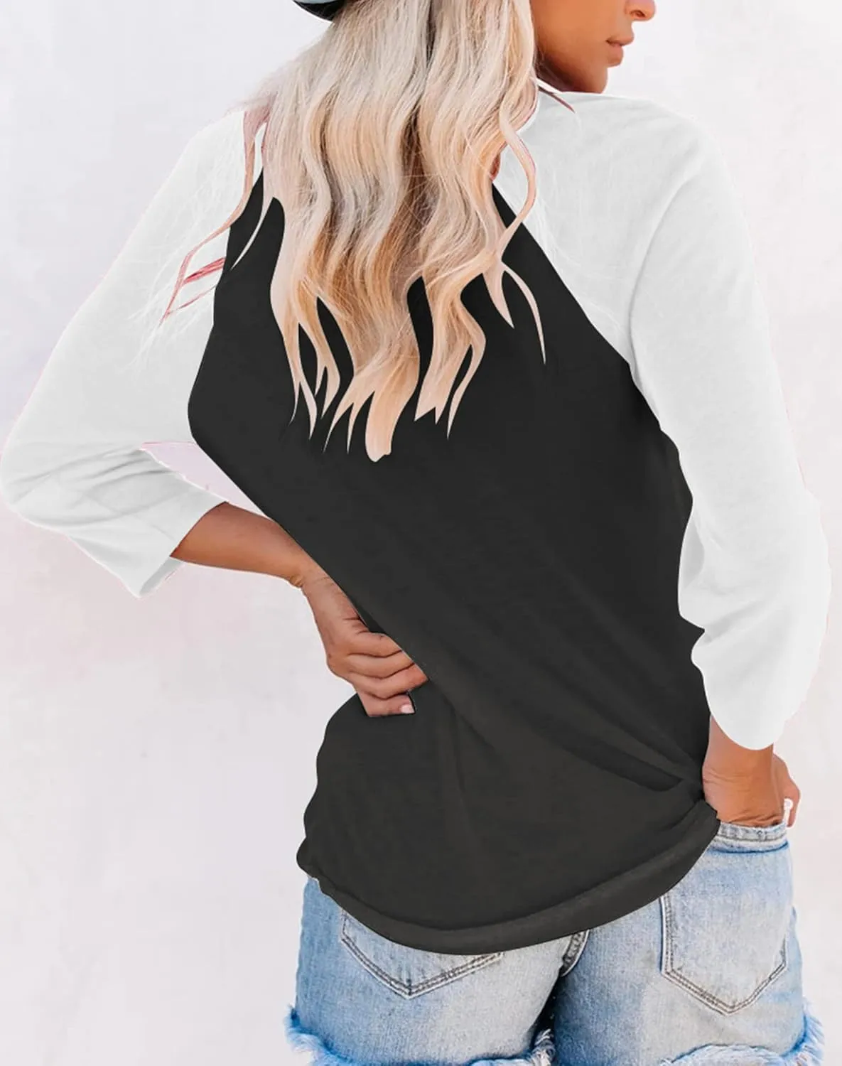 Bingerlily Women's Casual T-Shirts 3/4 Sleeve Color Block Cute Tops Comfy Blouses