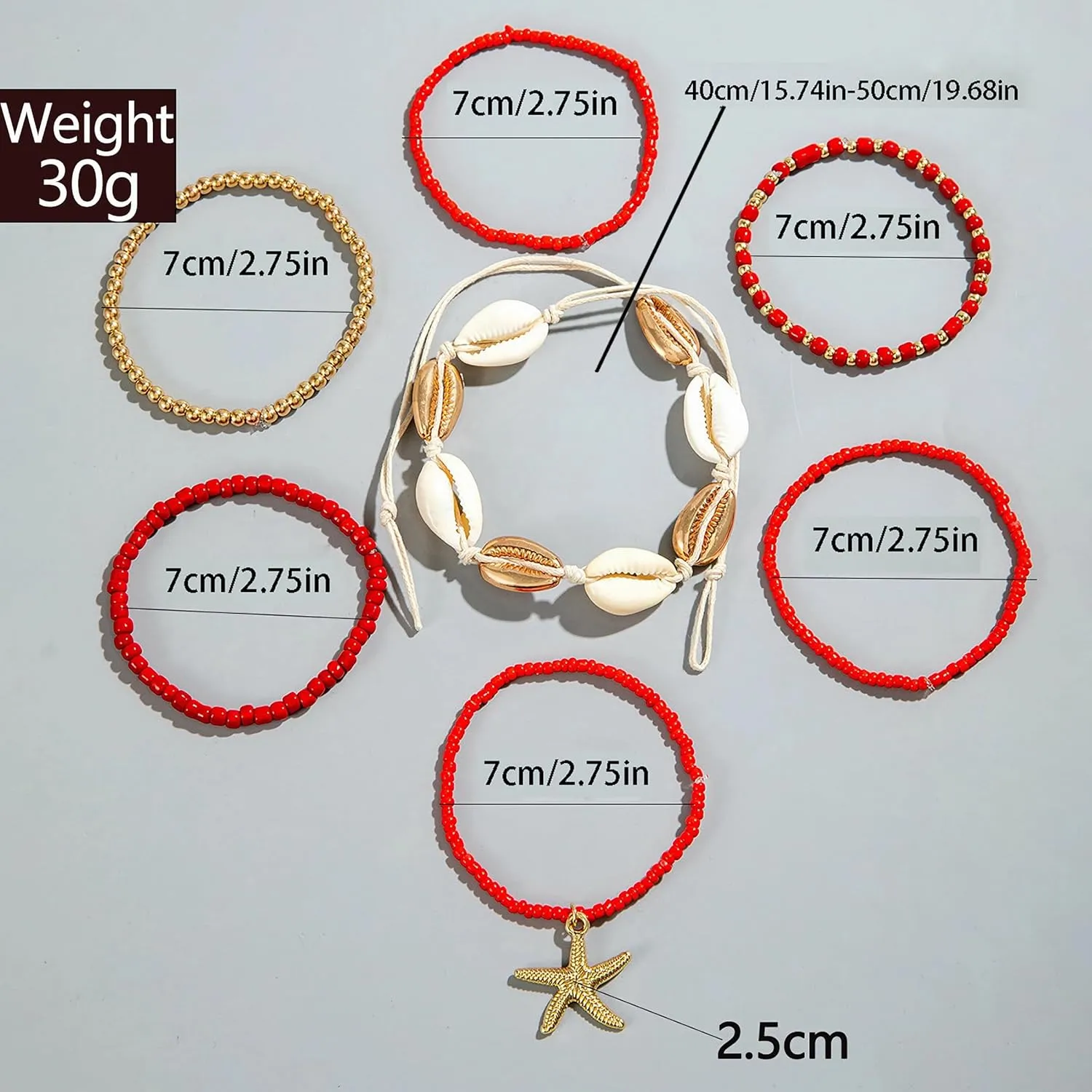 Bohemian 7 PCS Colorful Beaded Seashell Starfish Anklet Set Beach Inspired Foot Jewelry for Women Summer Ankle Bracelets Adjustable Ankle Accessories
