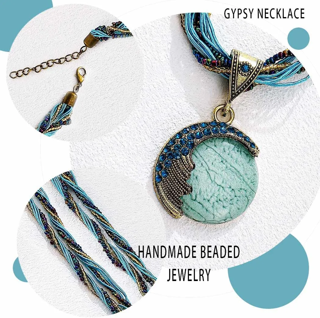 Boho Stone Pendant Necklace Tribal Choker Necklaces Fashion Beaded Jewelry for Women