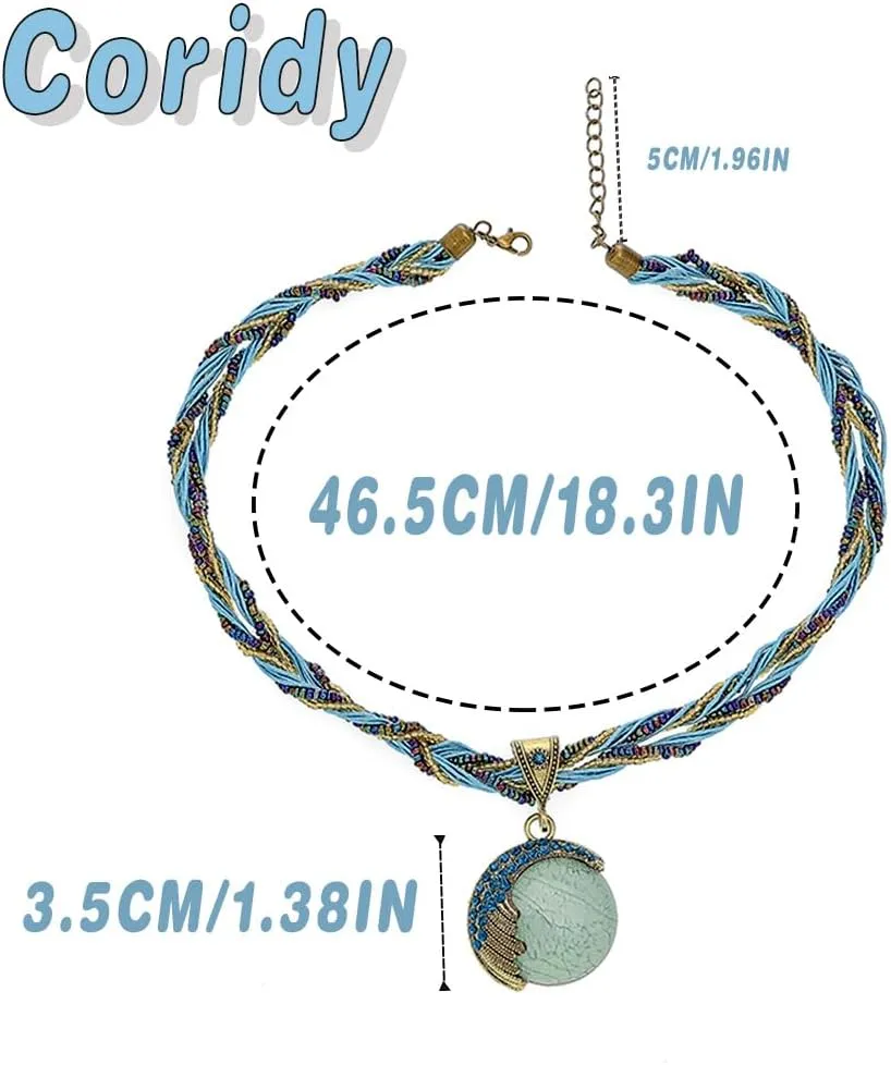 Boho Stone Pendant Necklace Tribal Choker Necklaces Fashion Beaded Jewelry for Women