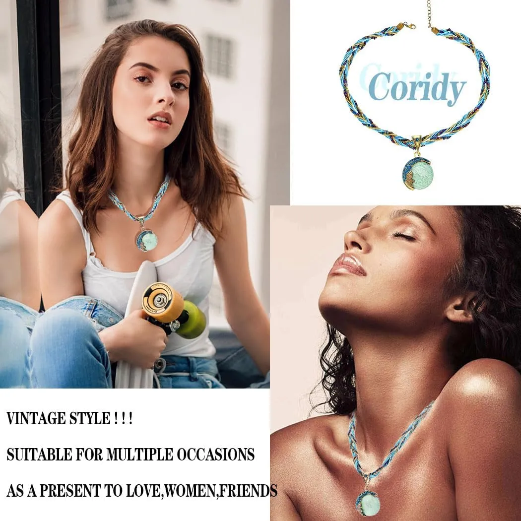 Boho Stone Pendant Necklace Tribal Choker Necklaces Fashion Beaded Jewelry for Women
