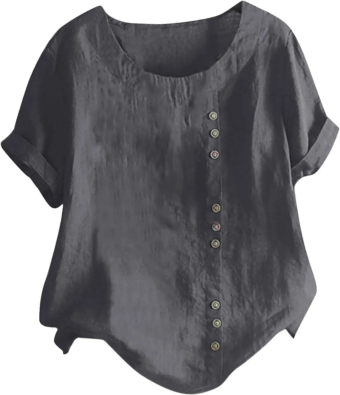 Boho Tops for Women Summer Cotton Linen Shirts Casual Round Neck Blouse Short Sleeve T-Shirt Vacation Outfits