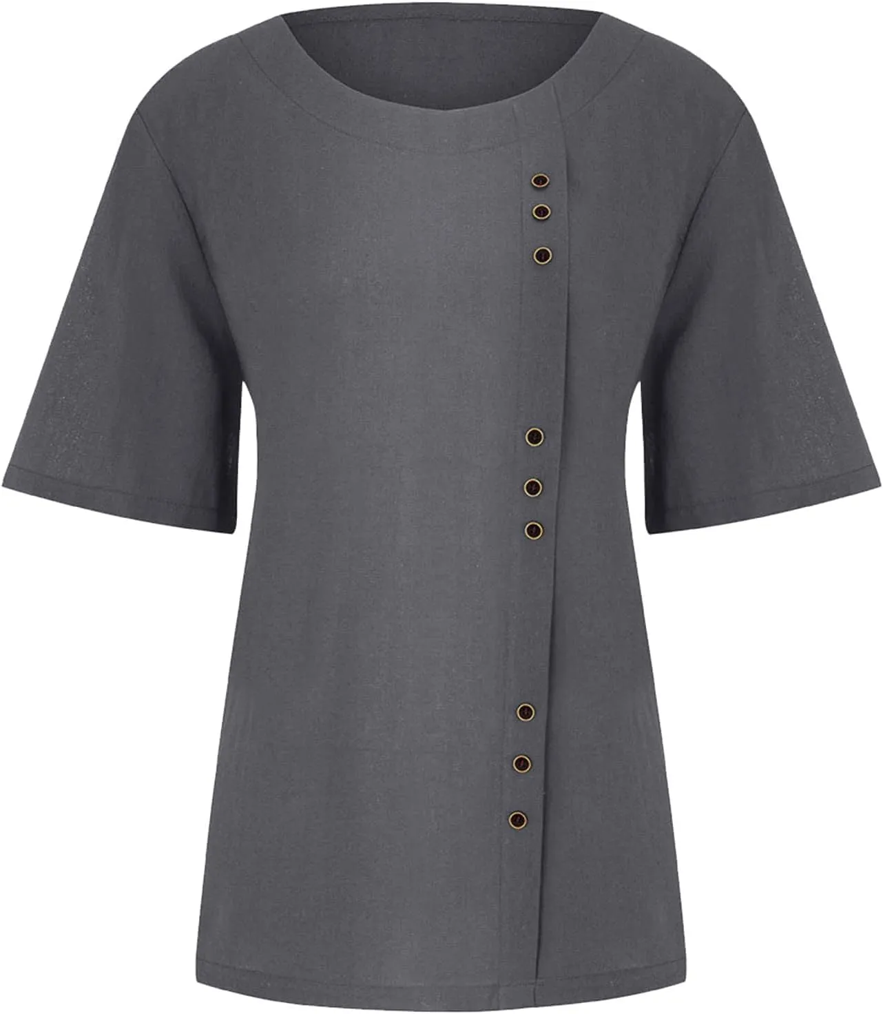 Boho Tops for Women Summer Cotton Linen Shirts Casual Round Neck Blouse Short Sleeve T-Shirt Vacation Outfits