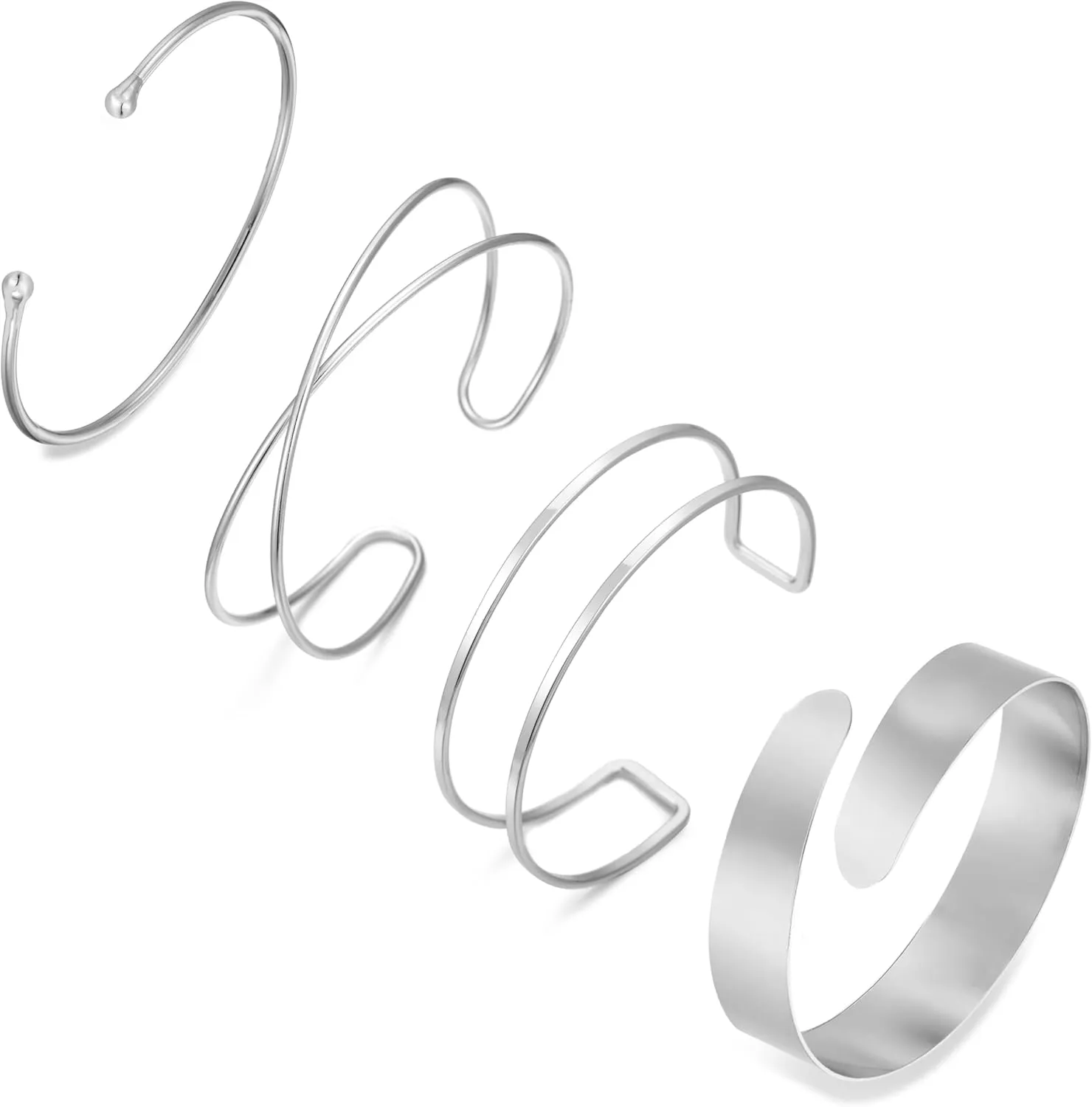 BOMAIL 4 Pieces Gold Arm Cuff for Women Minimalist Upper Arm Bangle Bracelet Adjustable Boho Coil Armlet Armband Cuff Bracelets Set