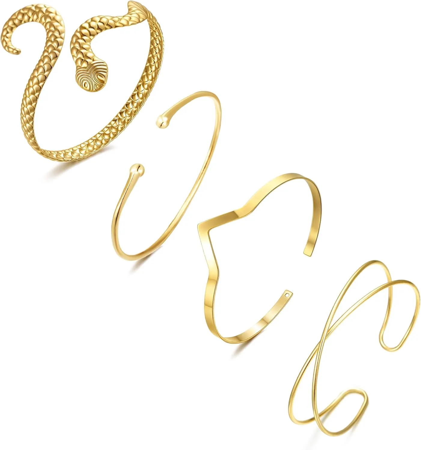 BOMAIL 4 Pieces Gold Arm Cuff for Women Minimalist Upper Arm Bangle Bracelet Adjustable Boho Coil Armlet Armband Cuff Bracelets Set