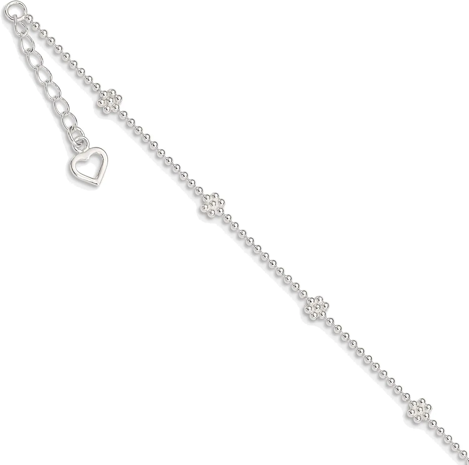 Bonyak Jewelry Sterling Silver 9in Plus 1in ext Polished Flower Anklet Radiant