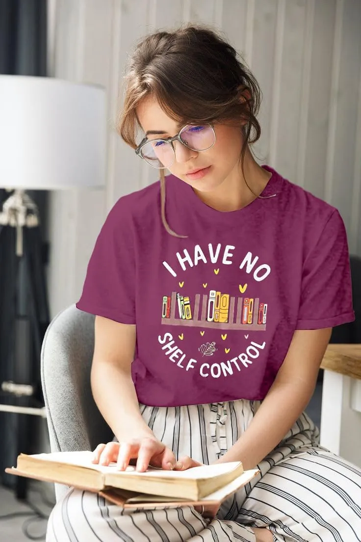 Book Lovers T-Shirt Women I Have No Shelf Control Graphic Tee Reading Shirt Cute Book Lover Gift Teacher Shirts