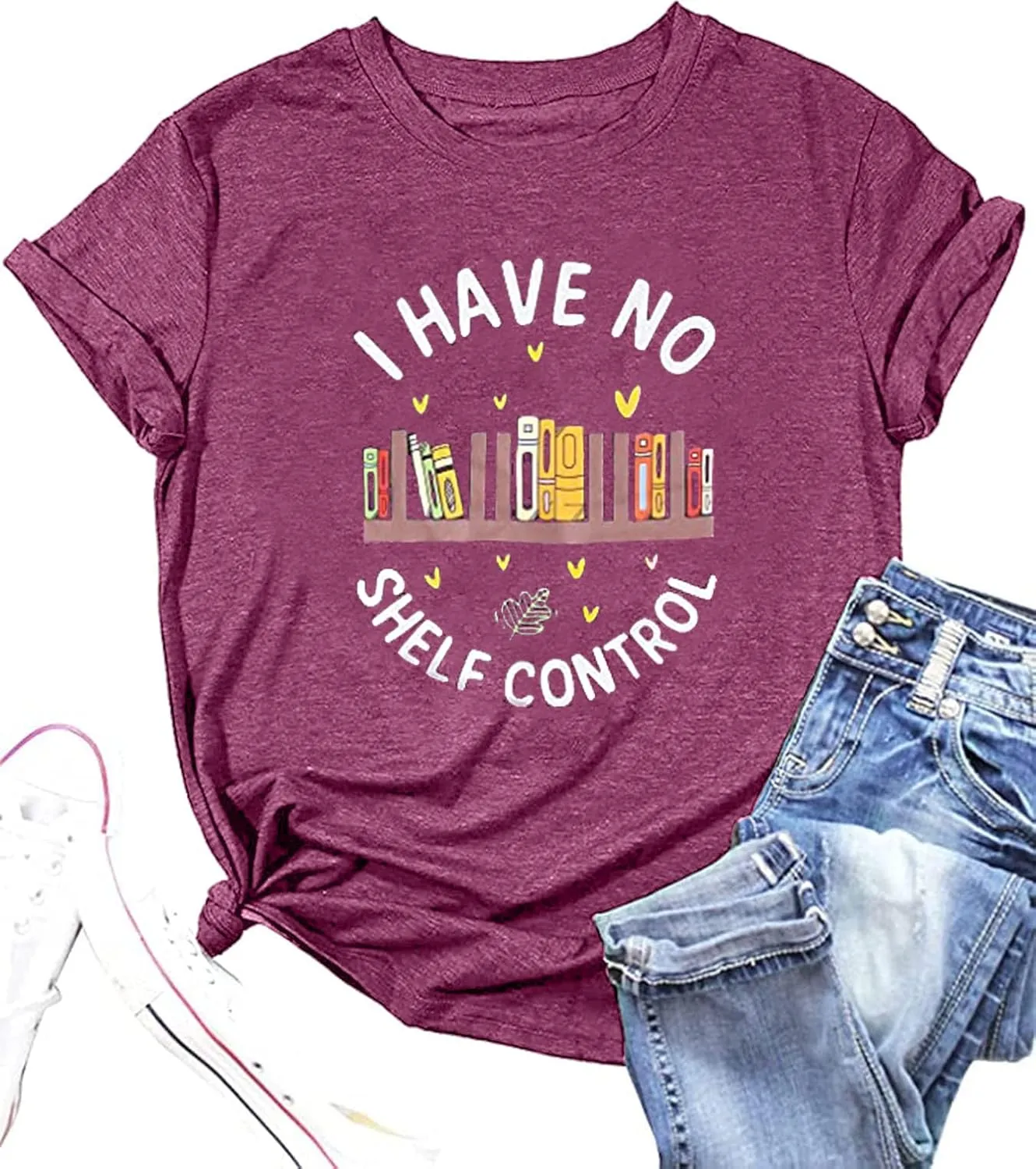 Book Lovers T-Shirt Women I Have No Shelf Control Graphic Tee Reading Shirt Cute Book Lover Gift Teacher Shirts