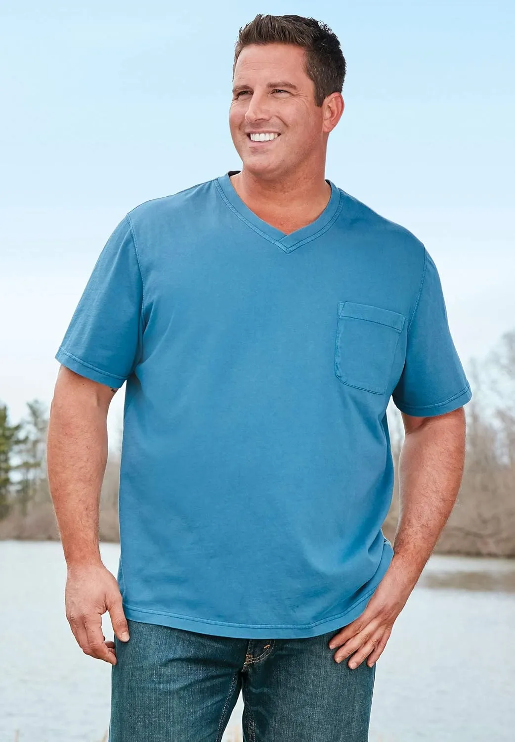 Boulder Creek by Kingsize Men's Big & Tall Heavyweight Pocket V-Neck Tee