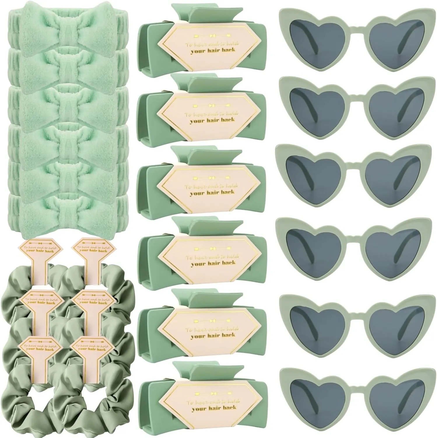 Bridesmaid Scrunchies Proposal Gifts square 4.1inch Bachelorette Hair Claws Clips Girls heart sunglasses headband gift for Wedding Party Favors (24, Sage Green)