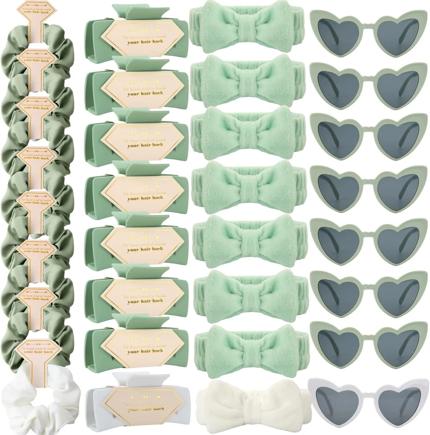 Bridesmaid Scrunchies Proposal Gifts square 4.1inch Bachelorette Hair Claws Clips Girls heart sunglasses headband gift for Wedding Party Favors (White&Sage Green)