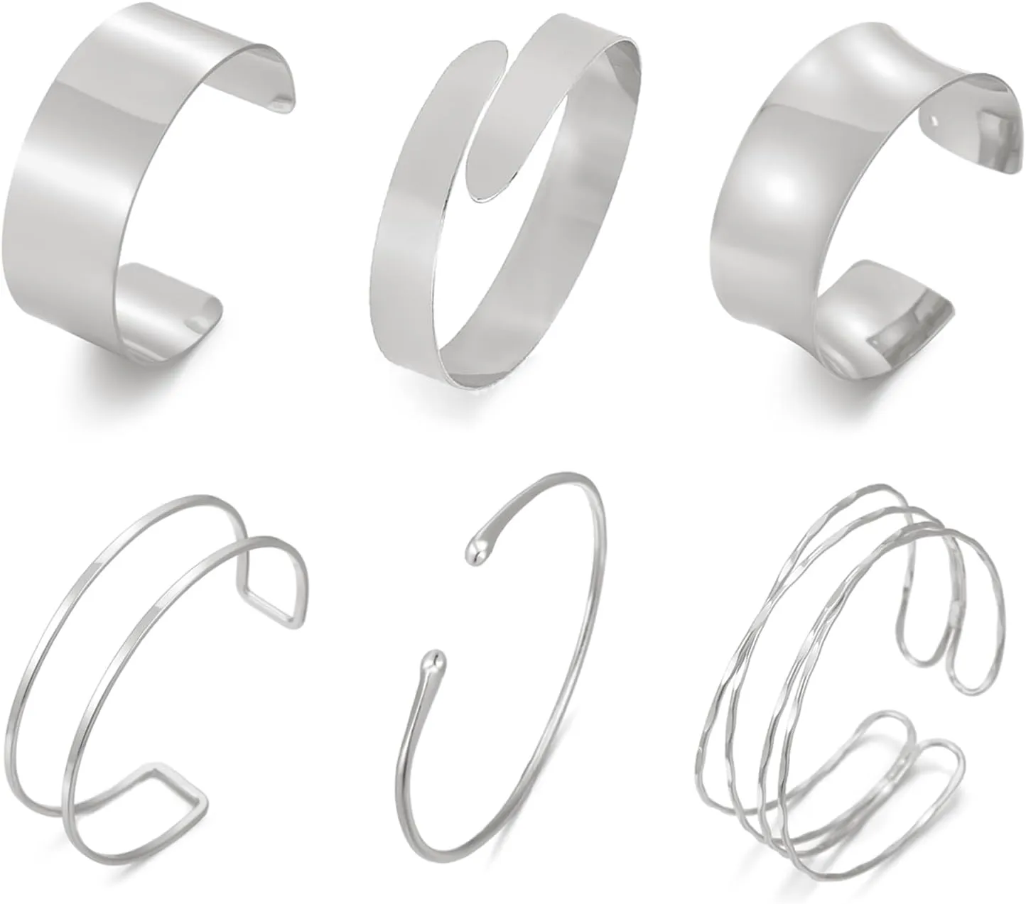 BROCC 6PCS Arm Cuff Jewelry for Women Upper Arm Cuff Bangle Minimalist Arm Cuff Bracelet Adjustable Coil Armband Set