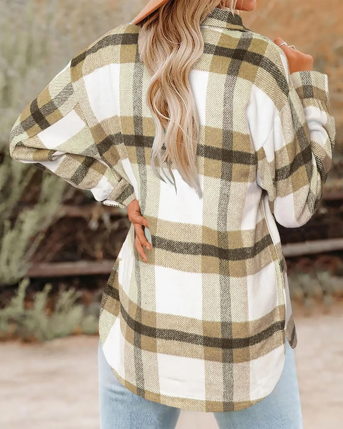 BTFBM Women's Long Sleeve Button Down Jackets Plaid Flannel Shirts Tops Casual Lapel V Neck Oversized Shackets Blouses Top