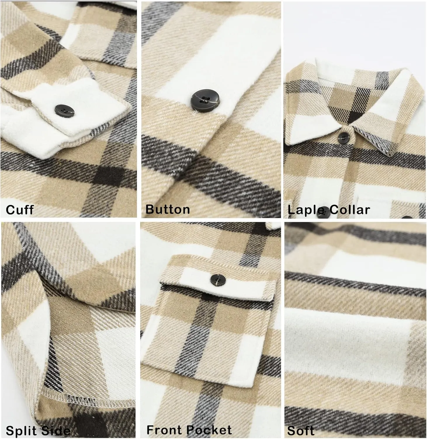 BTFBM Women's Long Sleeve Button Down Jackets Plaid Flannel Shirts Tops Casual Lapel V Neck Oversized Shackets Blouses Top