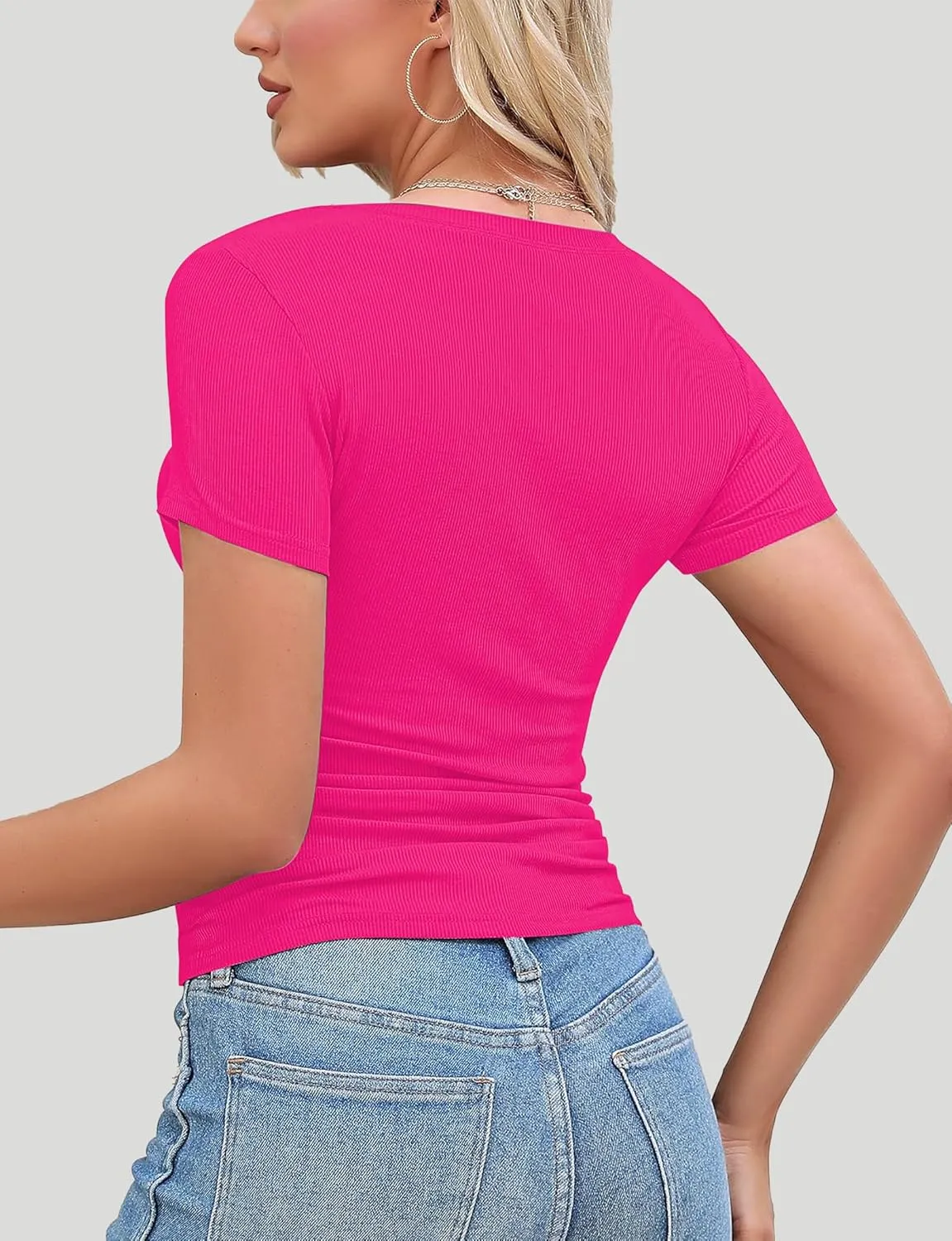Buauty Womens Cutout Tshirts One Piece Summer Tops Ribbed Slim tees Short Sleeve Fitted Shirt Sexy Fashion Basic Clothes 2025