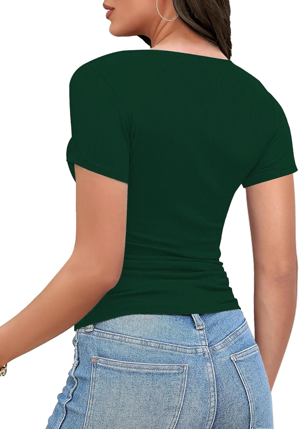 Buauty Womens Cutout Tshirts One Piece Summer Tops Ribbed Slim tees Short Sleeve Fitted Shirt Sexy Fashion Basic Clothes 2025