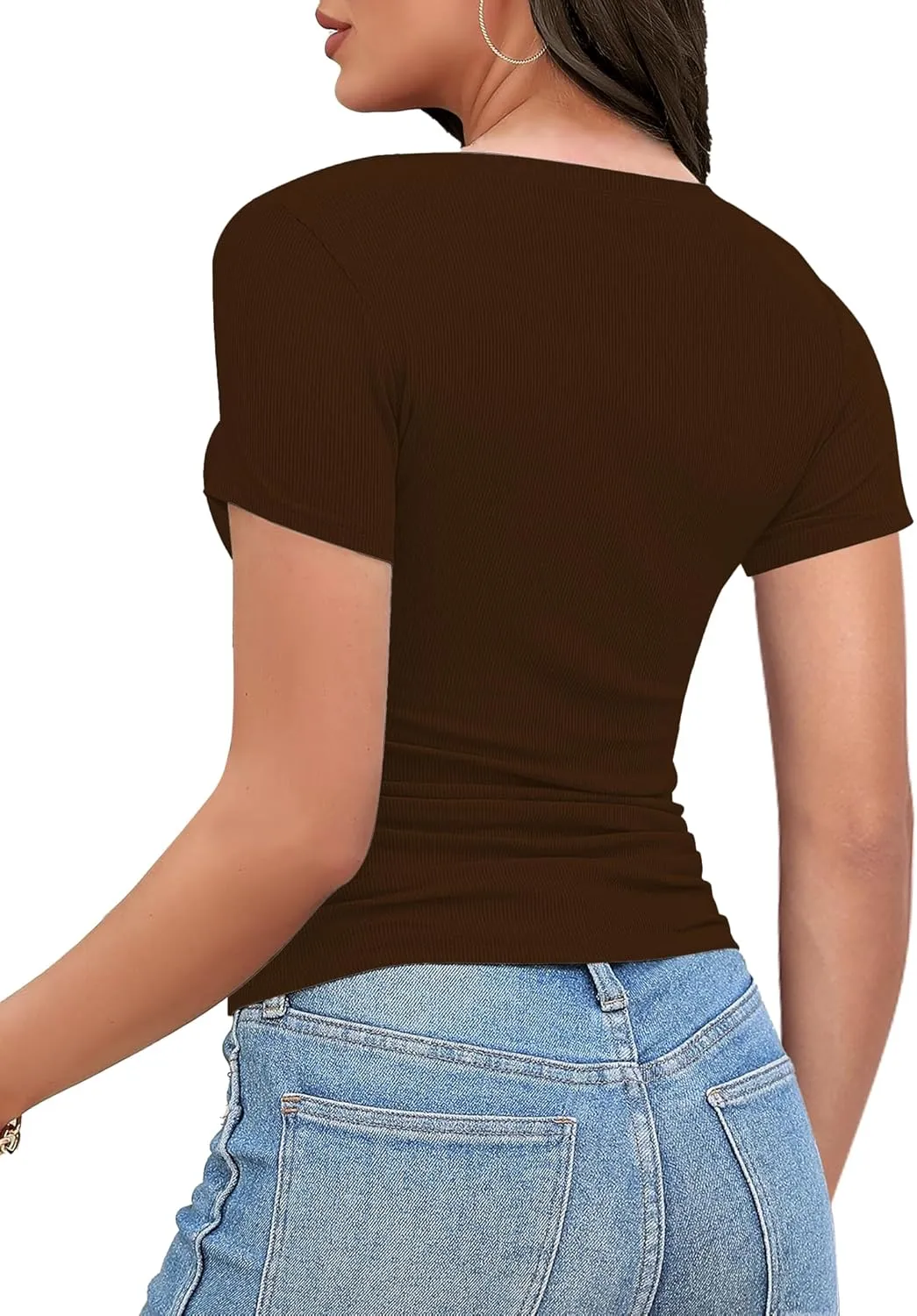 Buauty Womens Cutout Tshirts One Piece Summer Tops Ribbed Slim tees Short Sleeve Fitted Shirt Sexy Fashion Basic Clothes 2025