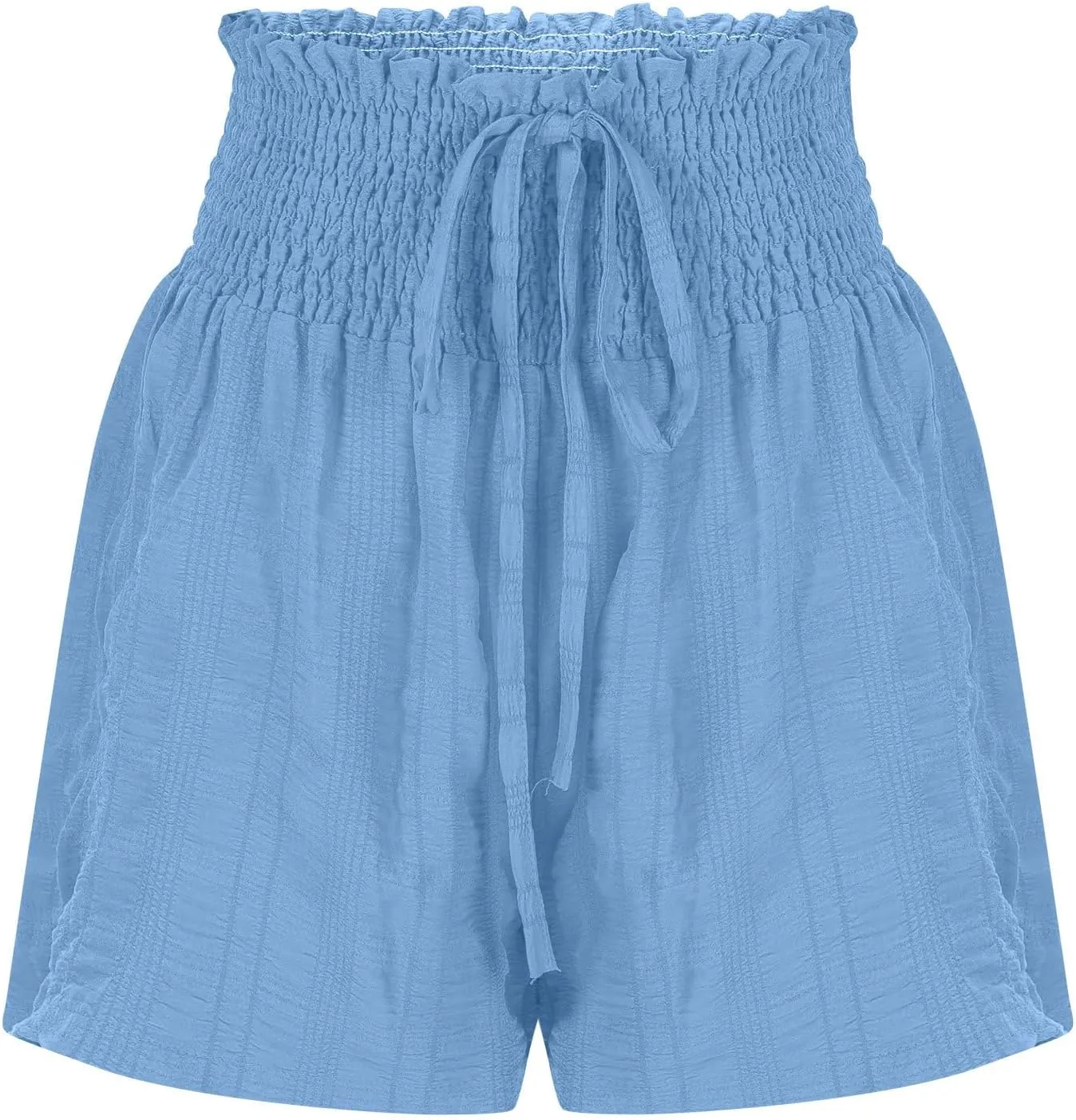 Canbebig Flowy Shorts for Women Smocked High Waisted Drawstring Shorts Dressy Ruffle Hem Flared Shorts Workout Pants Trendy