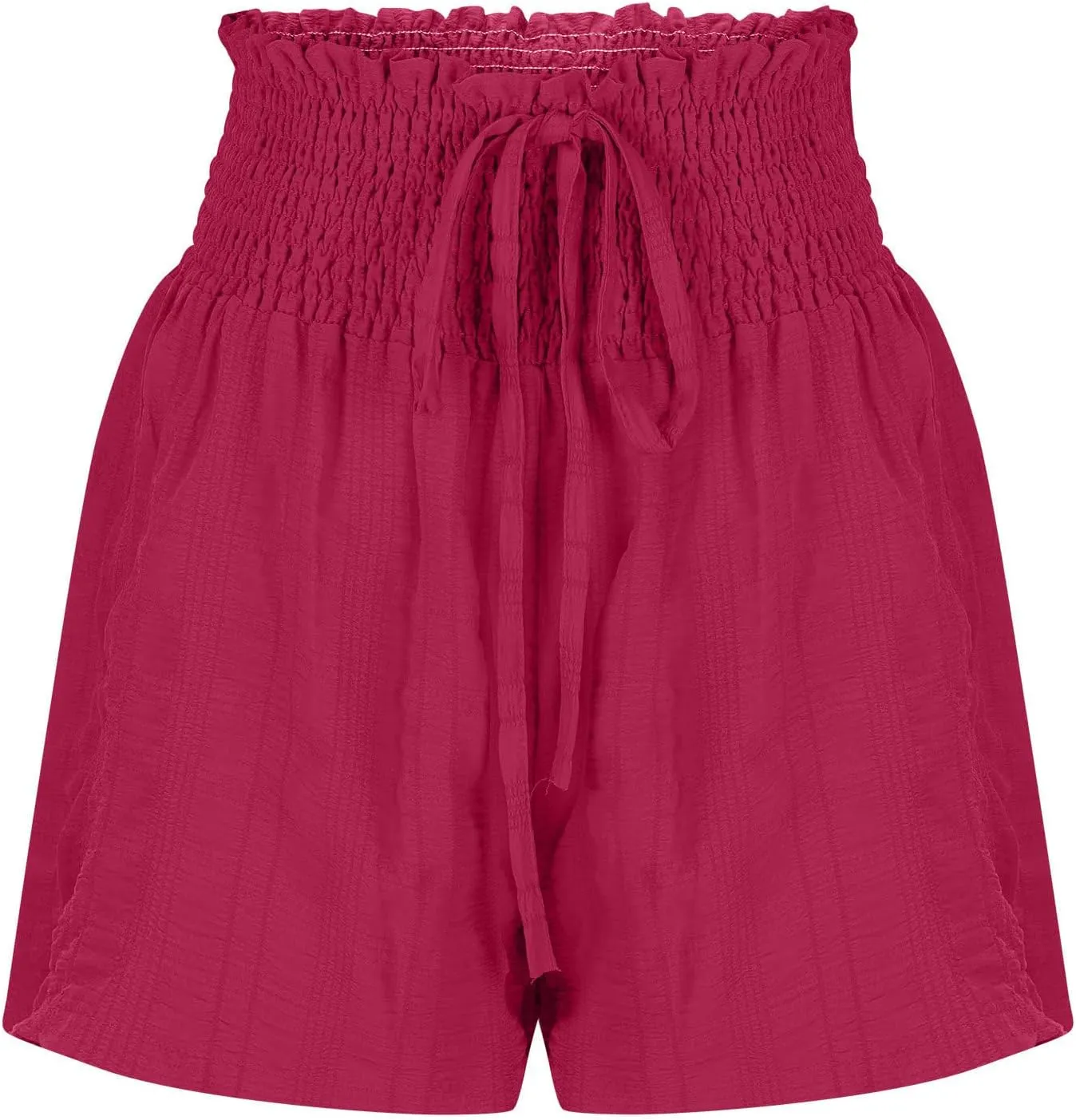 Canbebig Flowy Shorts for Women Smocked High Waisted Drawstring Shorts Dressy Ruffle Hem Flared Shorts Workout Pants Trendy