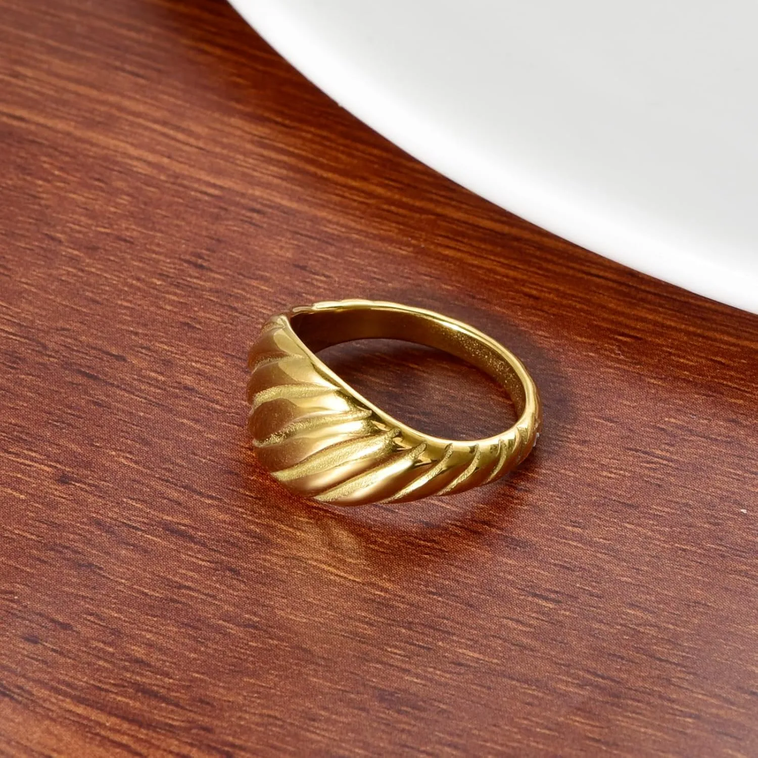 CANDYFANCY Gold statement Rings for Women Chunky Band Puffy Dome Croissant Thumb Band Twisted Stacking Ring Fashion Minimalist Thick Thumb Index Finger Ring