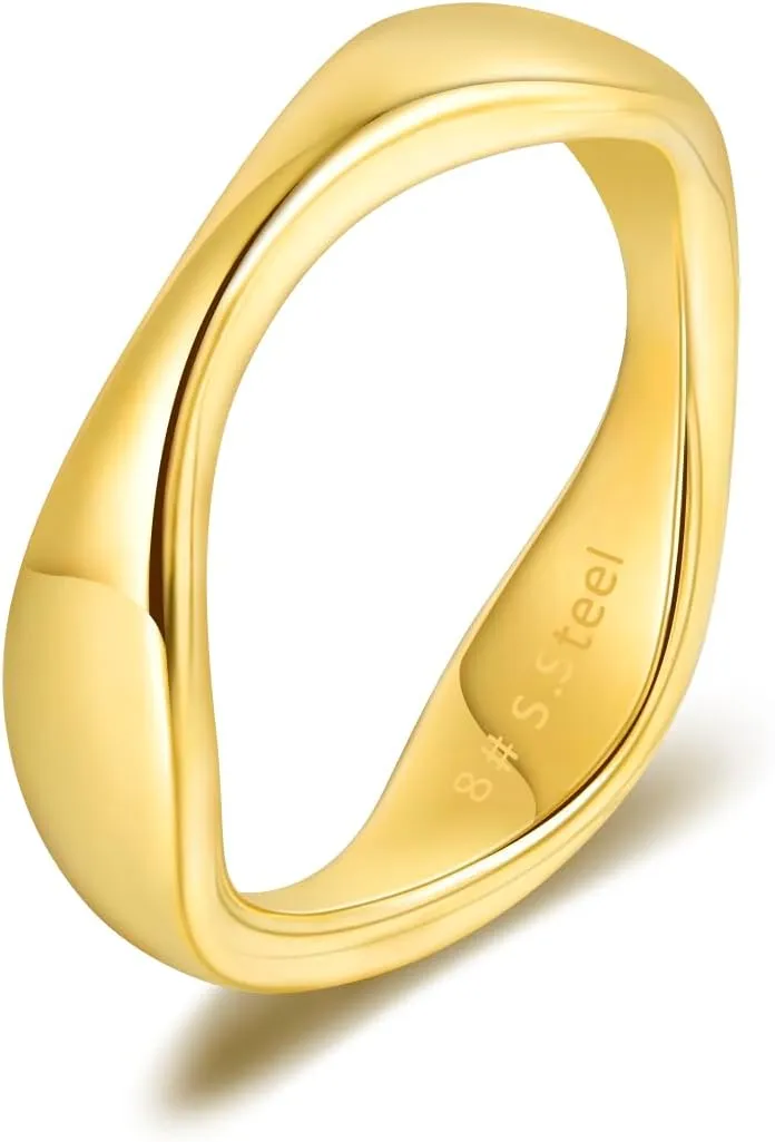 CANDYFANCY Gold statement Rings for Women Chunky Band Puffy Dome Croissant Thumb Band Twisted Stacking Ring Fashion Minimalist Thick Thumb Index Finger Ring