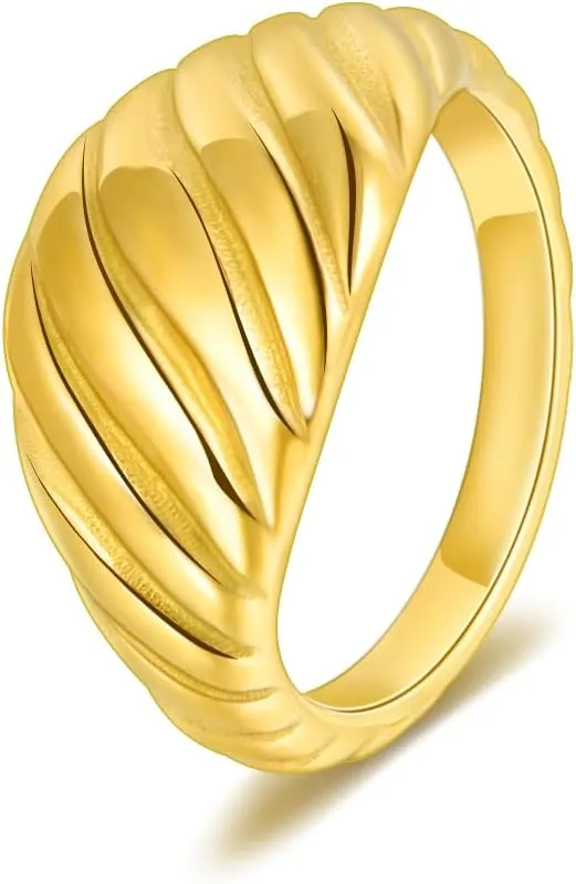 CANDYFANCY Gold statement Rings for Women Chunky Band Puffy Dome Croissant Thumb Band Twisted Stacking Ring Fashion Minimalist Thick Thumb Index Finger Ring