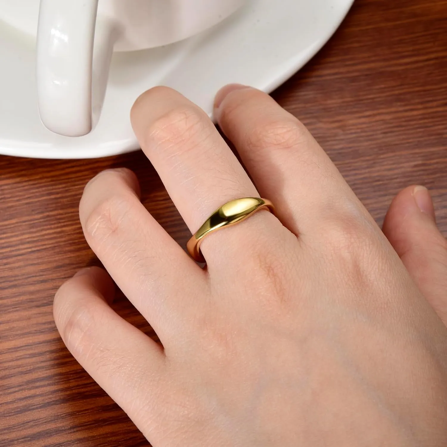 CANDYFANCY Gold statement Rings for Women Chunky Band Puffy Dome Croissant Thumb Band Twisted Stacking Ring Fashion Minimalist Thick Thumb Index Finger Ring