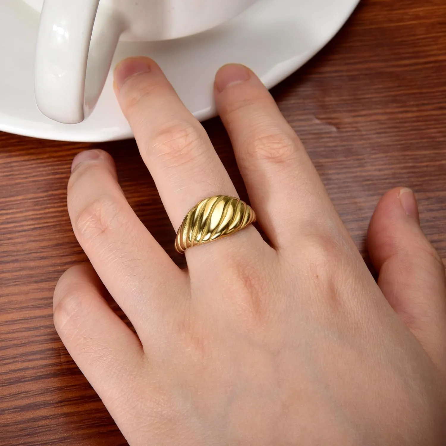 CANDYFANCY Gold statement Rings for Women Chunky Band Puffy Dome Croissant Thumb Band Twisted Stacking Ring Fashion Minimalist Thick Thumb Index Finger Ring