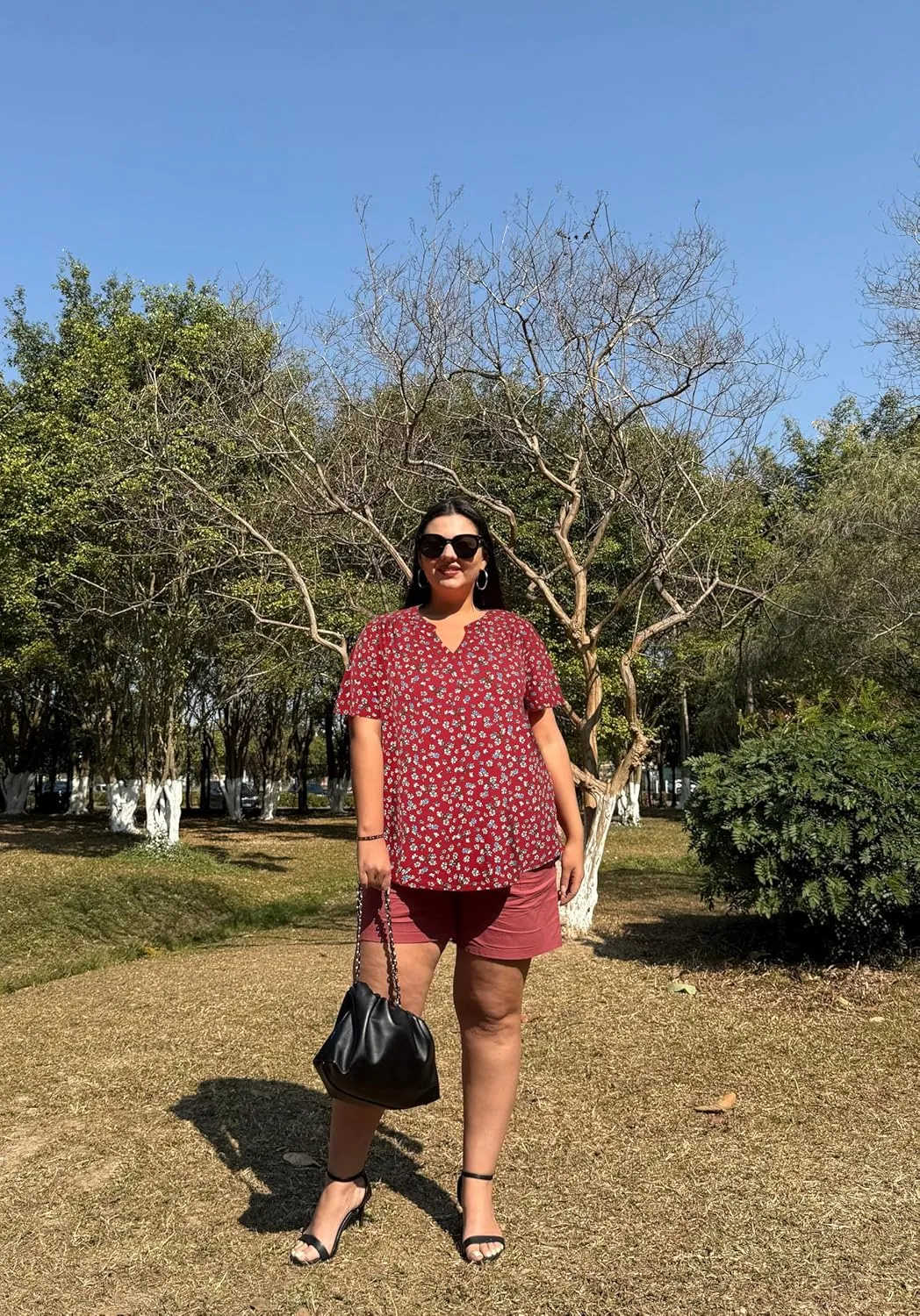 CARCOS Plus Size Tops for Women Summer Short Sleeve V Neck T Shirts Pleated Casual Business Tunic Blouses XL-5XL